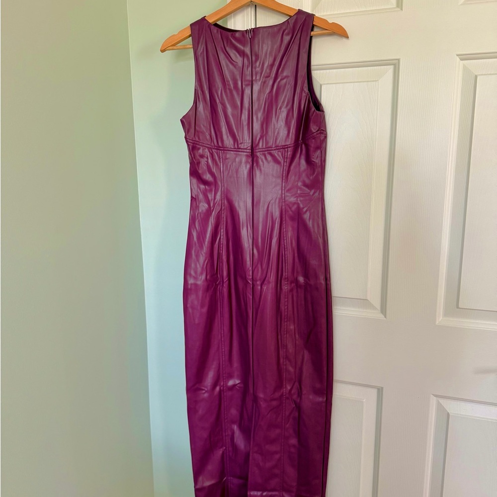 Sleeveless Faux Leather Plum Sheath Dress